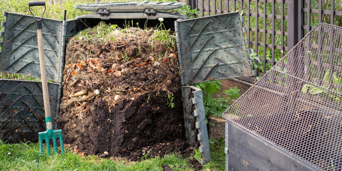 Compost bin in corner